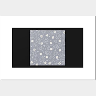 Botanical Light Gray and White Pattern Posters and Art